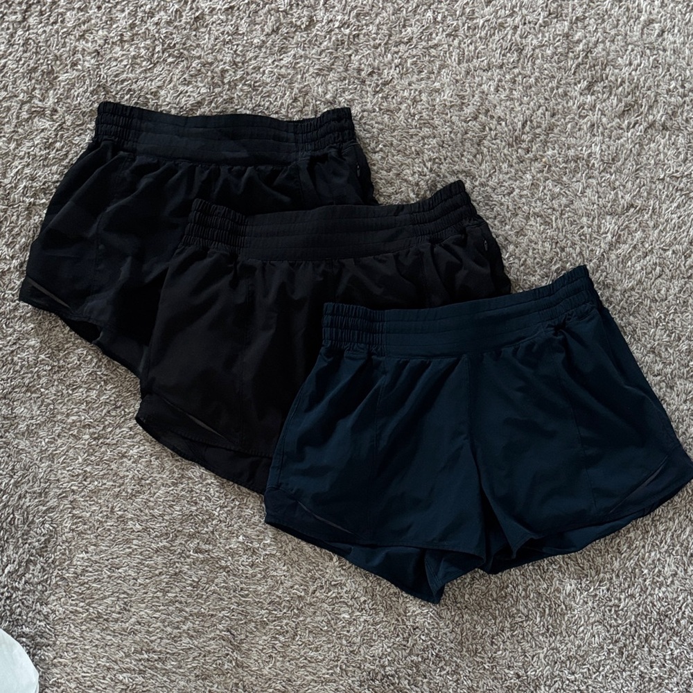 3 pairs lulu lemon hotty hot high rise lined short 4in size 8